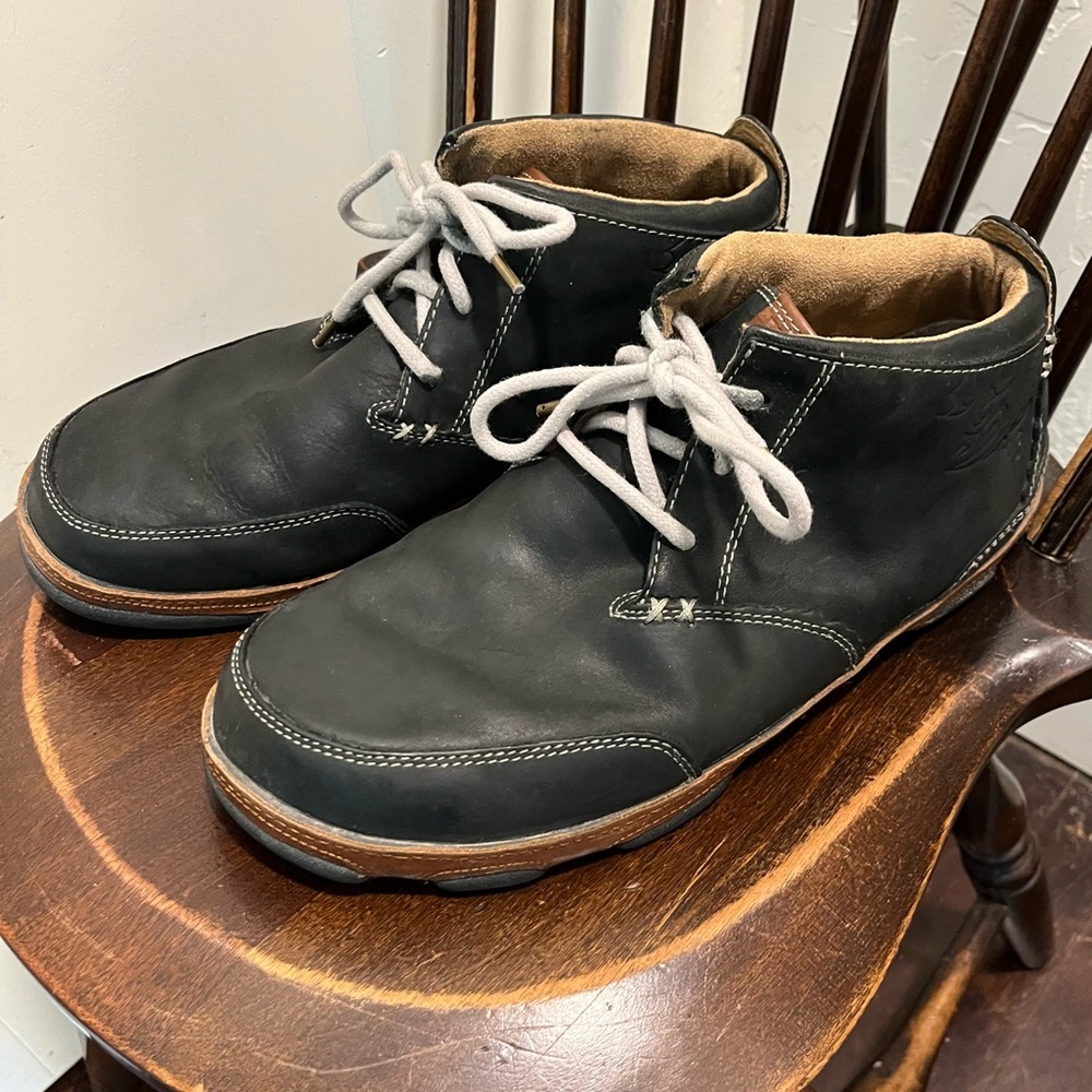 OluKai Dark Leather Chukka Boots